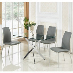 Furniture in Fashion Opal Grey Faux Leather Dining Chair With Chrome Legs In Pair - thumbnail 3