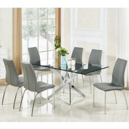Furniture in Fashion Opal Grey Faux Leather Dining Chair With Chrome Legs In Pair - thumbnail 2