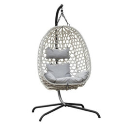 Urbn-Living Tulum Rattan Hanging Egg Chair Swing With Stand Garden Indoor Outdoor & Cushions - Light Grey - thumbnail 1