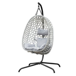 Urbn-Living Tulum Rattan Hanging Egg Chair Swing With Stand Garden Indoor Outdoor & Cushions - Light Grey - thumbnail 6