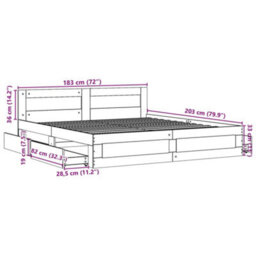 Vidaxl Bed Frame With Headboard Without Mattress Smoked Oak 180X200 Cm Super King - thumbnail 3