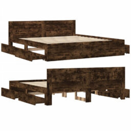 Vidaxl Bed Frame With Headboard Without Mattress Smoked Oak 180X200 Cm Super King - thumbnail 8
