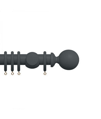 Premium 35mm Wooden Curtain Pole Set - Slate Grey 190Cm