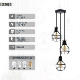 Industrial 3 Way Bird Nest Cage Pendant Ceiling Light  Vintage Metal Fixture - thumbnail 3