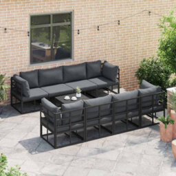 Berkfield Modern Garden Sofa Set With Cushion 9 Pcs Black Aluminium - thumbnail 5