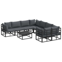 Berkfield Modern Garden Sofa Set With Cushion 9 Pcs Black Aluminium - thumbnail 7