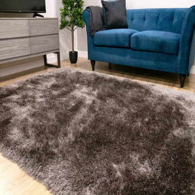 Sparkle Grey Shaggy Handmade Luxurious Plain Rug For Dining Room Bedroom & Living Room-80Cm X 150Cm - image 1