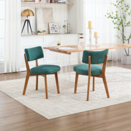 Matteo Mid-Century Modern Dining Chairs - Set Of 2, Green Linen Upholstered Accent Chairs With Solid Wood Frame - thumbnail 7