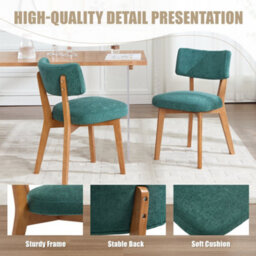Matteo Mid-Century Modern Dining Chairs - Set Of 2, Green Linen Upholstered Accent Chairs With Solid Wood Frame - thumbnail 3