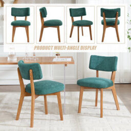 Matteo Mid-Century Modern Dining Chairs - Set Of 2, Green Linen Upholstered Accent Chairs With Solid Wood Frame - thumbnail 2