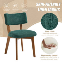 Matteo Mid-Century Modern Dining Chairs - Set Of 2, Green Linen Upholstered Accent Chairs With Solid Wood Frame - thumbnail 5