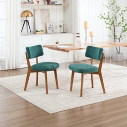 Matteo Mid-Century Modern Dining Chairs - Set Of 2, Green Linen Upholstered Accent Chairs With Solid Wood Frame - thumbnail 1