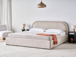 Beliani Ottoman Bed Chenille Quillien 180 X 200 Cm (Eu Super King) Taupe - thumbnail 2
