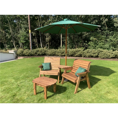 Marlborough Traditional Grand Twin Angled With Coffee Table, 2 X Scatter Cushion Green & 1 X Parasol Green & Base - image 1