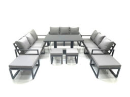 Fimous 13 Seater Garden Sofa Set Aluminium Furniture Rising Dining Tabe Set With 4 Footstools Dark Grey - thumbnail 1