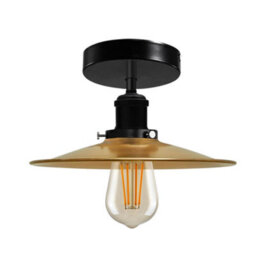 Vintage Flush Mount Ceiling Light Metal 22Cm Yellow Brass Shade Easy Fit E27 Base Ceiling Lights For Living Room With Bulb