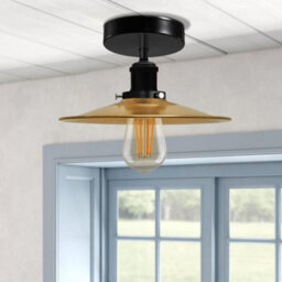 Vintage Flush Mount Ceiling Light Metal 22Cm Yellow Brass Shade Easy Fit E27 Base Ceiling Lights For Living Room With Bulb - thumbnail 3