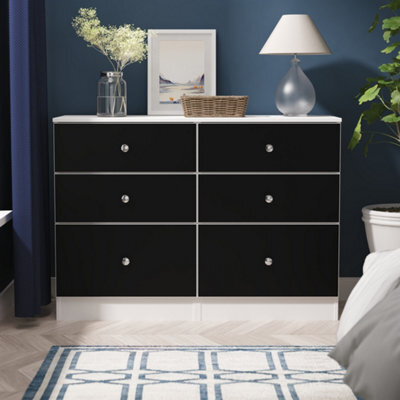Portland 6 Drawer Midi Chest Of Drawers In Black & White Matt (Ready Assembled) - image 1