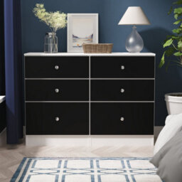 Portland 6 Drawer Midi Chest Of Drawers In Black & White Matt (Ready Assembled) - thumbnail 1