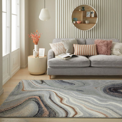 Sage Grey Abstract Jute Polyester Modern Living Room, Bedroom Rug - 80Cm X 150Cm - image 1