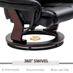 Black Swivel Manual Recliner And Footrest Set Pu Leisure Lounge Chair With Wood Base - thumbnail 4