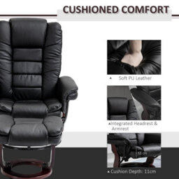 Black Swivel Manual Recliner And Footrest Set Pu Leisure Lounge Chair With Wood Base - thumbnail 6