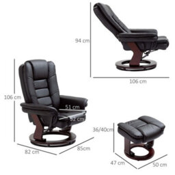 Black Swivel Manual Recliner And Footrest Set Pu Leisure Lounge Chair With Wood Base - thumbnail 2