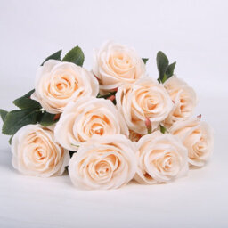 10-Head Silk Rose Artificial Flower Bouquet - Pink Champagne Faux Roses For Wedding & Home Decor