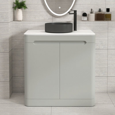 Royal Bathrooms Venice 800mm Dove Grey Freestanding Bathroom Countertop Vanity Unit 2 Door With Art Round Basin - image 1