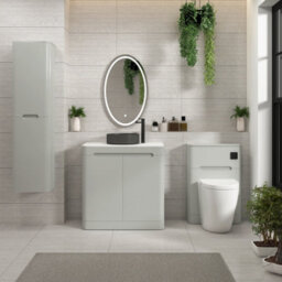 Royal Bathrooms Venice 800mm Dove Grey Freestanding Bathroom Countertop Vanity Unit 2 Door With Art Round Basin - thumbnail 4