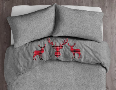 Velosso Luxury Teddy Fleece Duvet Cover Set, Bedding Ensemble With Button Enclosure, Cosy Winter Bed Linen - Silver