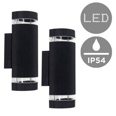 Valuelights Ryston Pair Of Aluminium Curved Outdoor Ip54 Rated Black Ribbed Glass Shade Wall Light Fittings - image 1