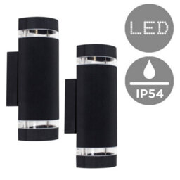 Valuelights Ryston Pair Of Aluminium Curved Outdoor Ip54 Rated Black Ribbed Glass Shade Wall Light Fittings - thumbnail 1