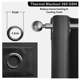 Ameha Thermal Thick Blackout Curtains Ready Made Eyelet Ring Top Grey Curtain Pair 90X90 With Tiebacks Bedroom Living Room Decor - thumbnail 2