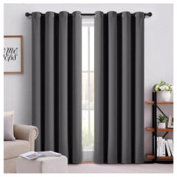 Ameha Thermal Thick Blackout Curtains Ready Made Eyelet Ring Top Grey Curtain Pair 90X90 With Tiebacks Bedroom Living Room Decor - thumbnail 3