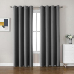 Ameha Thermal Thick Blackout Curtains Ready Made Eyelet Ring Top Grey Curtain Pair 90X90 With Tiebacks Bedroom Living Room Decor - thumbnail 6