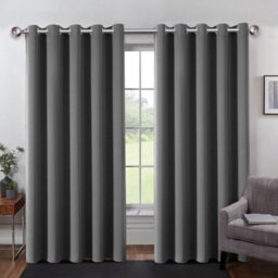 Ameha Thermal Thick Blackout Curtains Ready Made Eyelet Ring Top Grey Curtain Pair 90X90 With Tiebacks Bedroom Living Room Decor - thumbnail 5