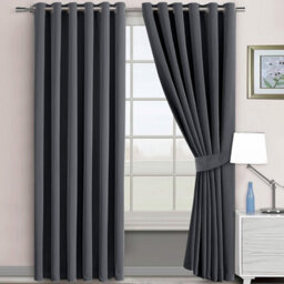 Ameha Thermal Thick Blackout Curtains Ready Made Eyelet Ring Top Grey Curtain Pair 90X90 With Tiebacks Bedroom Living Room Decor - thumbnail 8