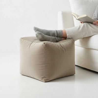 Kosi Atelier Kosiatelier Bean Bag Velvet Footstool Ottomona Cube Pouf Chair Pouffe, Polystyrene Beads Filled - Oyster, 40Cm X 40Cm X 40Cm - image 1