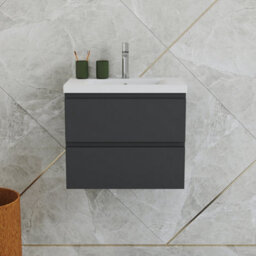 Probaty Bathrooms Vanity Unit Matte Anthracite Mdf,600X385X520mm,wall Mounted,2 Drawers With Artificial Stone Square Basin - thumbnail 2