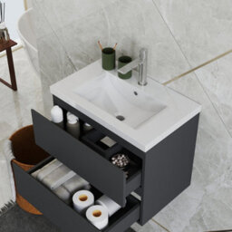 Probaty Bathrooms Vanity Unit Matte Anthracite Mdf,600X385X520mm,wall Mounted,2 Drawers With Artificial Stone Square Basin - thumbnail 3