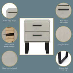Core Products Texas 2 Drawer Grey Bedside Cabinet, H57.0Cm X W45.0Cm X D39.5Cm - thumbnail 7
