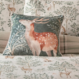 Dreams & Drapes Forest Animals Deer Print Velvet Filled Cushion - thumbnail 4