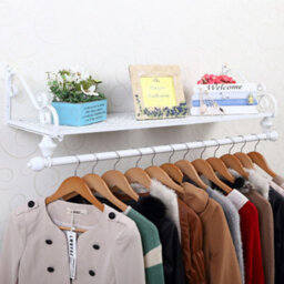 Living And Home Wall Mounted Clothes Rail Garment Clothing Hanging Rack With Display Storage Shelf White 700 mm - thumbnail 2