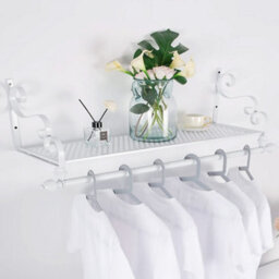 Living And Home Wall Mounted Clothes Rail Garment Clothing Hanging Rack With Display Storage Shelf White 700 mm - thumbnail 3