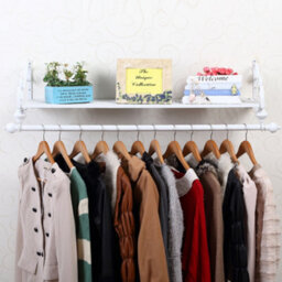 Living And Home Wall Mounted Clothes Rail Garment Clothing Hanging Rack With Display Storage Shelf White 700 mm
