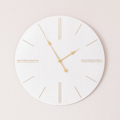 Melody Maison Large White Wooden Grain & Gold Detailed Wall Clock - 70Cm X 70Cm - image 1