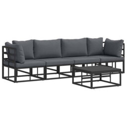 Berkfield Garden Sofa Set With Cushion 5 Pcs Black Aluminium - thumbnail 2
