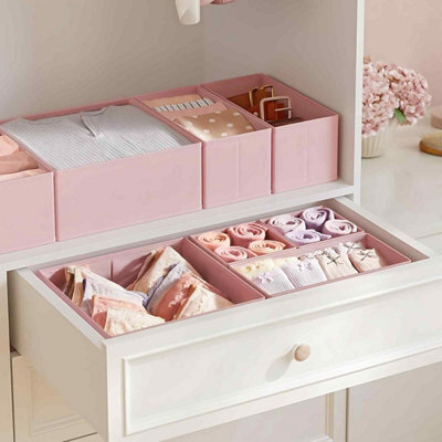 12 Piece Drawer Organiser Set, Foldable Fabric Storage Boxes For Clothing Accessories, Jelly Pink - image 1