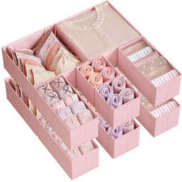 12 Piece Drawer Organiser Set, Foldable Fabric Storage Boxes For Clothing Accessories, Jelly Pink - thumbnail 6